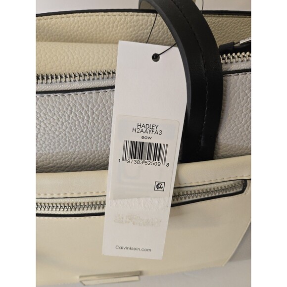 Calvin Klein Women's Hadley Tote Bag 2 in 1 Vegan Leather 5 Pockets Black/White - Picture 10 of 11